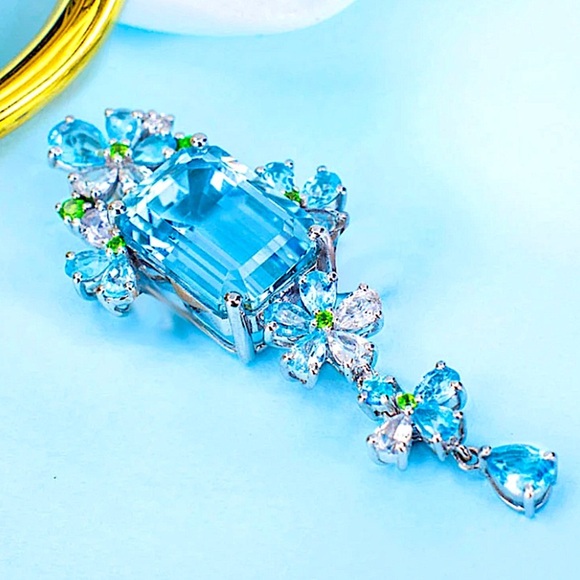 Silver Blue Morganite Pendant Charm Necklace - Picture 2 of 8